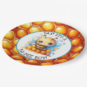 ハニービーをテーマにした少年の赤ちゃんシャワー ペーパープレート (アングル)