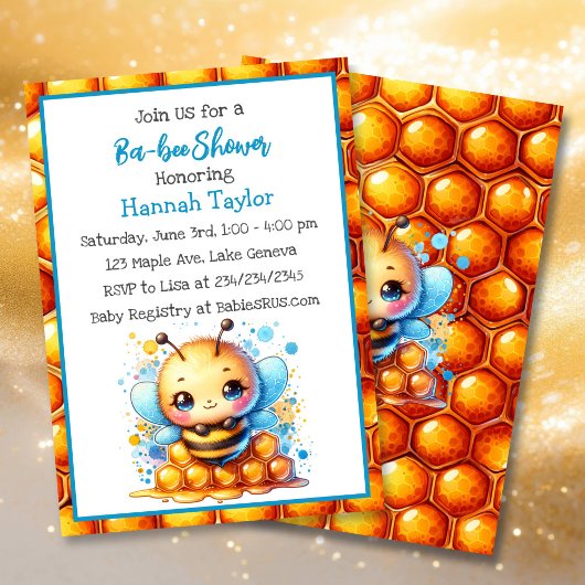 ハニービーをテーマにした少年の赤ちゃんシャワー 招待状