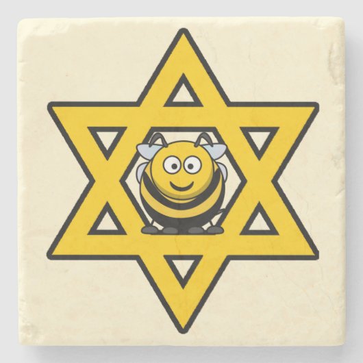 ハニービーを持つダビデのユダヤ星 ストーンコースター (正面)