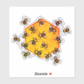 ハニービーアートオレンジブラックグラフィック六角形モダン シール (シート)