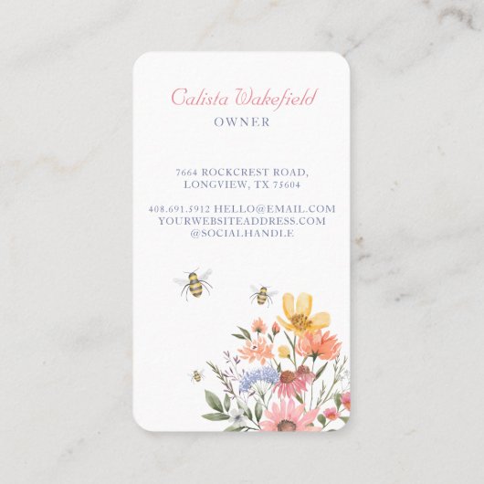 ハニービーウォーターカラーワイルドフラワーハニーファーム 名刺 (裏面)