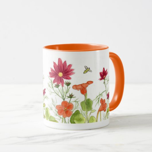 ハニービーオレンジナスタスティウム絵を描デイジー花 マグカップ (正面右)