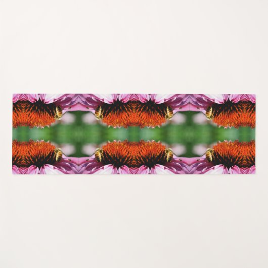 ハニービーオンエキナセアデイジーフラワー抽象芸術 ヨガマット (正面(横))