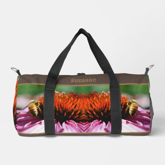 ハニービーオンコンフロアーデイジー パーソナライズされた ダッフルバッグ (正面)