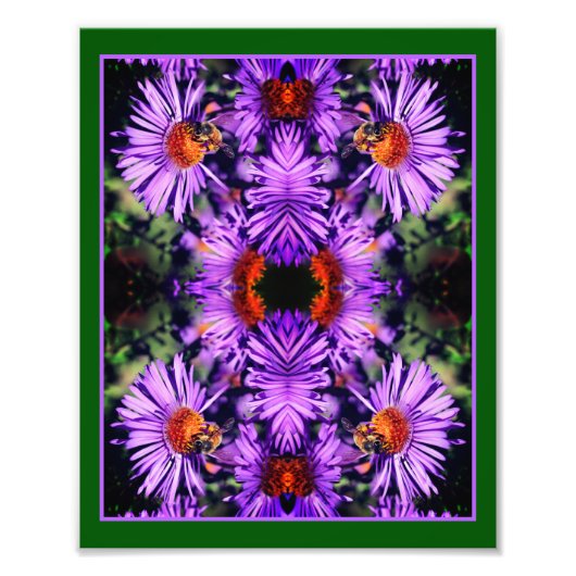 ハニービーオンパープルアスター花抽象芸術 フォトプリント (正面)