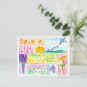 ハニービーカイトウォーターカラーフラワーハッピーサマー ポストカード (スタンド正面)