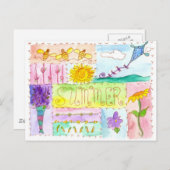 ハニービーカイトウォーターカラーフラワーハッピーサマー ポストカード (正面/裏面)