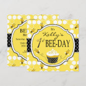 ハニービーカップケーキ1歳誕生日招待状2 招待状 (正面/裏面)