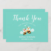 ハニービーカップルになるかわいいミントお洒落結婚ー サンキューカード (正面/裏面)