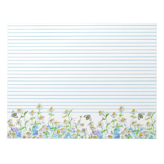 ハニービーカモミール花の水色が並んだ ノートパッド (正面)