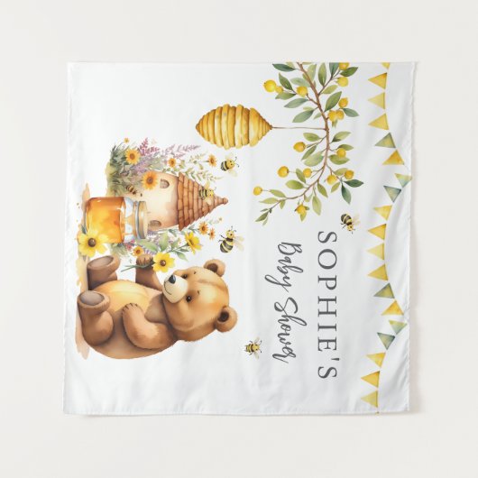 ハニービーキュートプーさんベイビーシャワー タペストリー (正面(横))