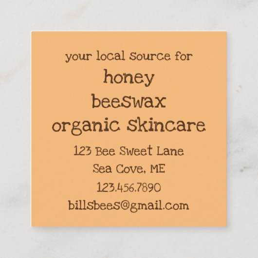 ハニービーキュービーズワックス製オーガニック品 スクエア名刺 (裏面)