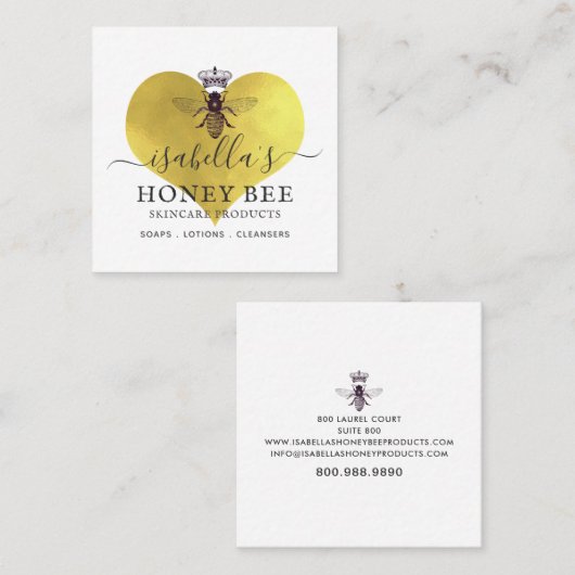 ハニービースキンケアゴールドフォイルオンホワイトビジネスカー スクエア名刺 (正面/裏面)