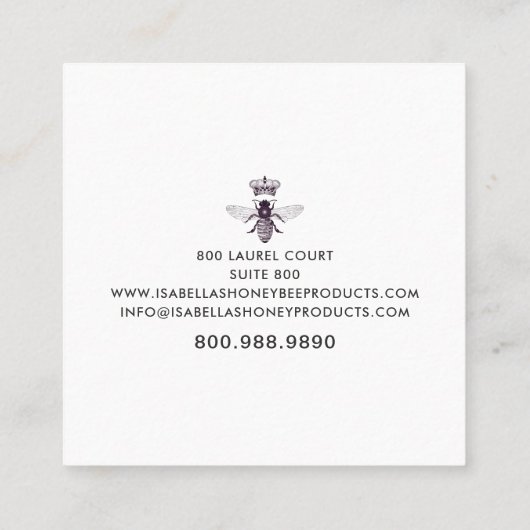 ハニービースキンケアゴールドフォイルオンホワイトビジネスカー スクエア名刺 (裏面)