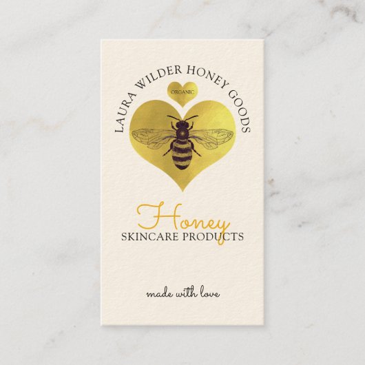 ハニービースキンケア製品金ゴールドハートビーロゴ 名刺 (正面)