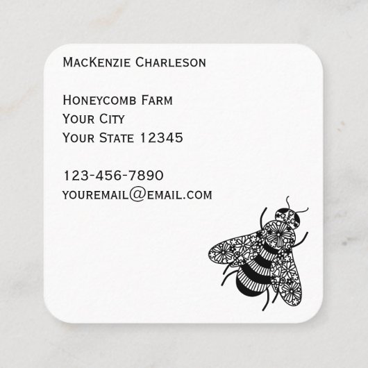 ハニービースクエアビジネスカード スクエア名刺 (裏面)