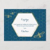 ハニービーティール（緑がかった色）金ゴールドカスタムブリデスメイド提案 インビテーションポストカード (裏面)