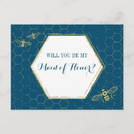 ハニービーティール（緑がかった色）金ゴールドカスタムメイド・オブ・オーナー（花嫁付き添い人）提案 インビテーションポストカード