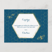 ハニービーティール（緑がかった色）金ゴールドカスタムメイド・オブ・オーナー（花嫁付き添い人）提案 インビテーションポストカード (裏面)