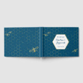 ハニービーティール（緑がかった色）金ゴールドパターンカスタムウェディング ゲストブック (全面)