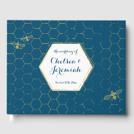 ハニービーティール（緑がかった色）金ゴールドパターンカスタムウェディング ゲストブック