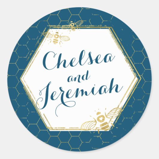 ハニービーティール（緑がかった色）金ゴールド名前をカスタムするステッ結婚カー ラウンドシール (正面)