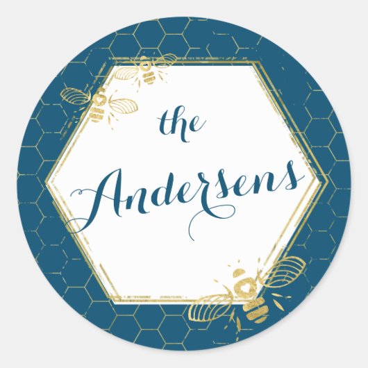 ハニービーティール（緑がかった色）金ゴールド名前をカスタムするステッ結婚カー ラウンドシール (正面)