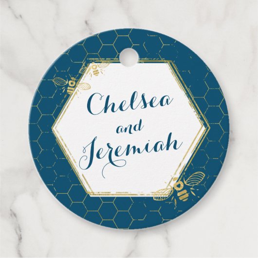 ハニービーティール(緑がかった色)金ゴールド結婚名前をカスタムする フェイバータグ (正面)