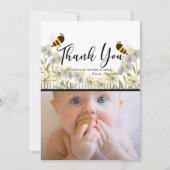 ハニービーデイジーホワイトフォトサンキューカード 招待状 (正面)