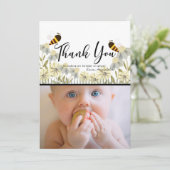 ハニービーデイジーホワイトフォトサンキューカード 招待状 (スタンド正面)