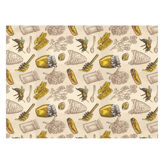 ハニービーハイブゴールデンイエローヴィンテージ テーブルクロス (正面(横))