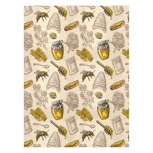 ハニービーハイブゴールデンイエローヴィンテージ テーブルクロス (正面)