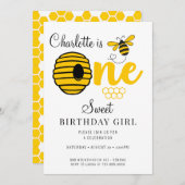 ハニービーハイブハニーコーム最初の誕生日の招待 招待状 (正面/裏面)