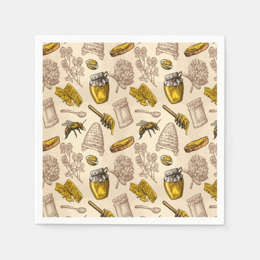 ハニービーハイブヴィンテージオーガニックナチュラル素朴 スタンダードカクテルナプキン (正面)