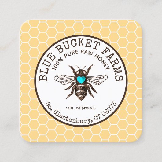 ハニービーハニカムイエロースクエアビジネスカード スクエア名刺 (正面)