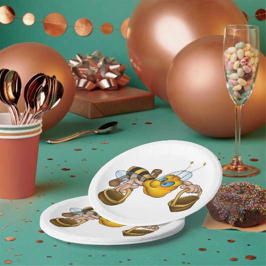 ハニービーバスケッ忙しトおもしろいイラストレーション ペーパープレート