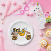 ハニービーバスケッ忙しトおもしろいイラストレーション ペーパープレート (パーティー)