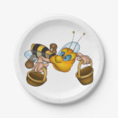 ハニービーバスケッ忙しトおもしろいイラストレーション ペーパープレート (正面)