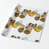 ハニービーバスケッ忙しトおもしろいイラストレーション ラッピングペーパー (アンロールド)