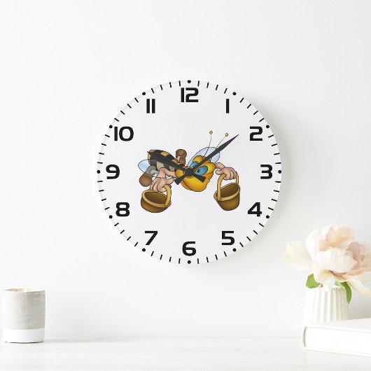 ハニービーバスケッ忙しトおもしろいイラストレーション ラージ壁時計