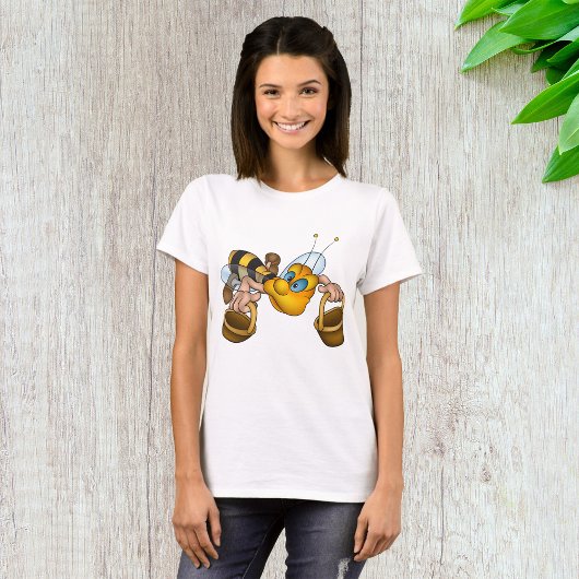 ハニービーバスケッ忙しトおもしろいイラストレーション Tシャツ