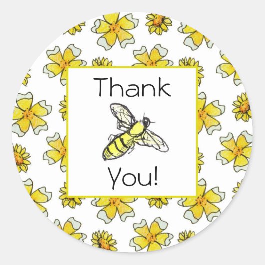 ハニービーバターカップ水彩フラワーサンキュー ラウンドシール (正面)