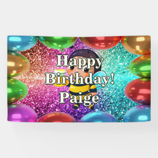 ハニービーパーソナライズされたキャラクター誕生日バナー 横断幕