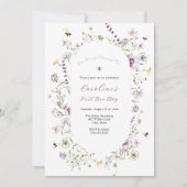 ハニービーパープルワイルドフラワー誕生日 招待状 (正面)