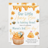 ハニービーファーストビーデイ誕生日招待状 招待状 (正面/裏面)