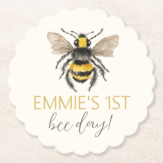 ハニービーファースト誕生日コースター ペーパーコースター (正面)