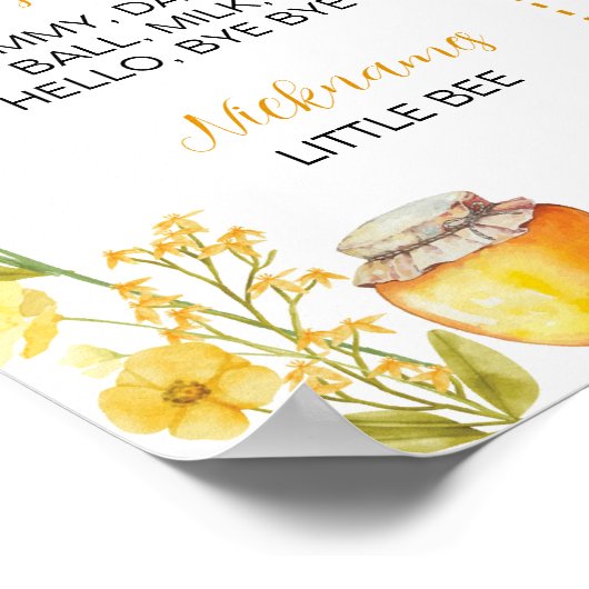 ハニービーファースト誕生日マイルストーンサイン ポスター (角)