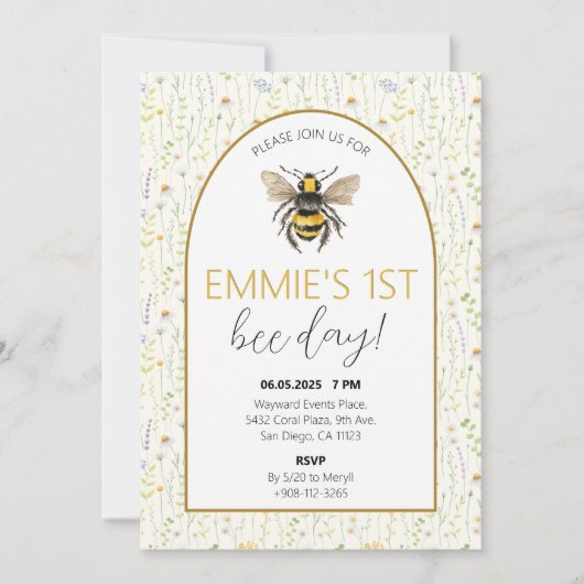 ハニービーファースト誕生日招待状 招待状 (正面)