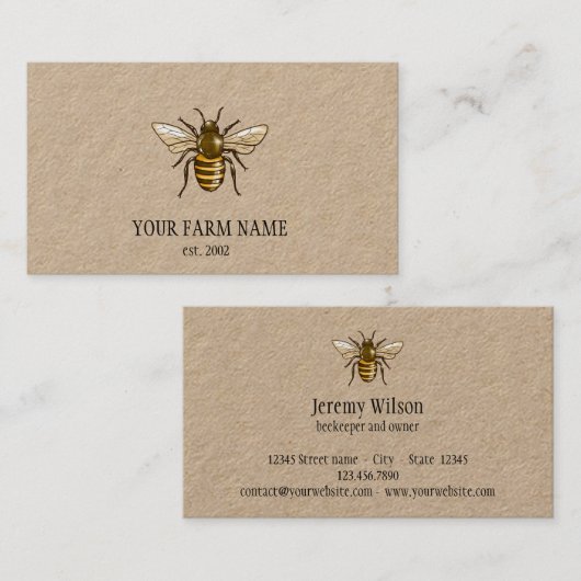 ハニービーファームビーキーパーアピアリストミツバチ 名刺 (正面/裏面)