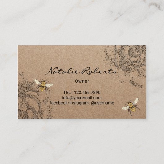 ハニービーファームヴィンテージフローラ素朴クラフト 名刺 (裏面)